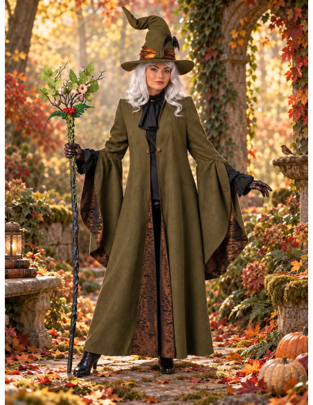 Manteau de sorcière premium olive à manches évasées – Minerva