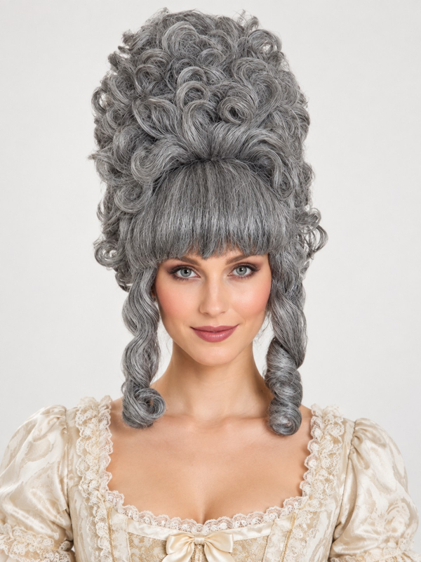 Perruque aristocrate grise haute – Marquise XVIIIᵉ siècle face