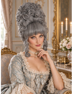 Perruque aristocrate grise haute – Marquise XVIIIᵉ siècle face 2