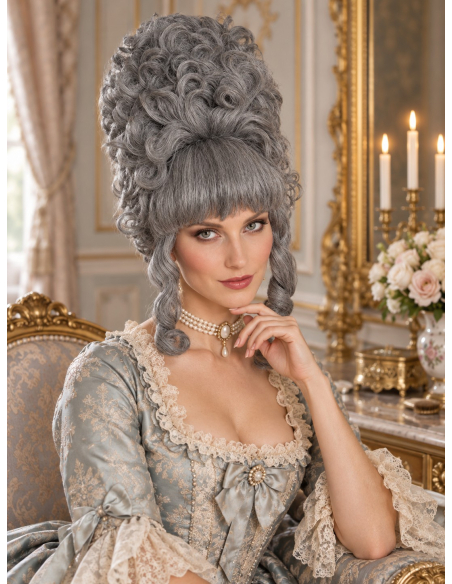 Perruque aristocrate grise haute – Marquise XVIIIᵉ siècle face