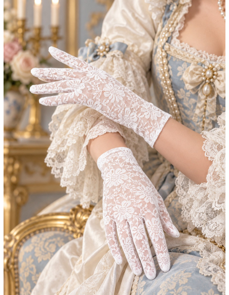 Gants blancs en dentelle femme – Marquise, rococo et costume historique