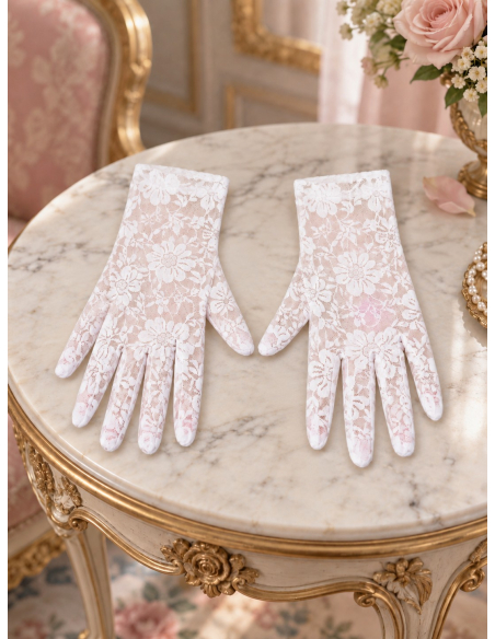 Gants blancs en dentelle femme – Marquise, rococo et costume historique