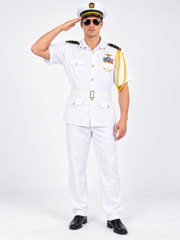 Déguisement capitaine de marine américain homme – Uniforme blanc face