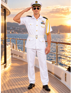 Déguisement capitaine de marine américain homme – Uniforme blanc vue mer