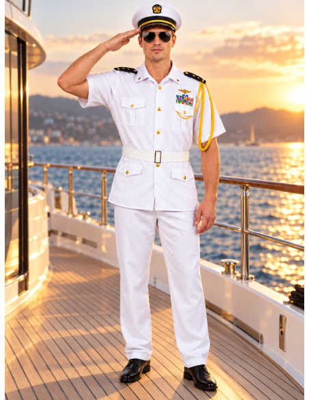 Déguisement capitaine de marine américain homme – Uniforme blanc vue mer