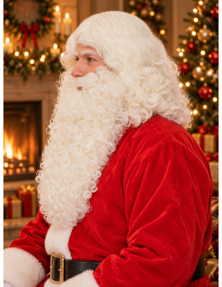 Ensemble perruque et barbe Père Noël luxe – Naturel profil