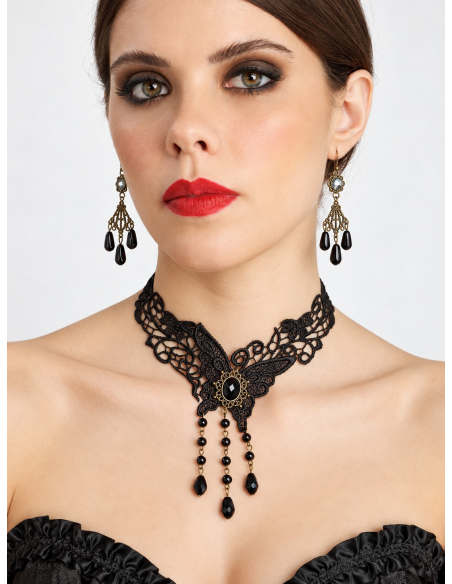 Kit bijoux gothiques femme noir – Collier, boucles d’oreilles et bracelet-bagueface