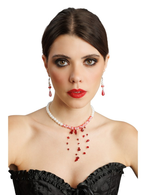 Kit collier et boucles d’oreilles perles ensanglantées femme