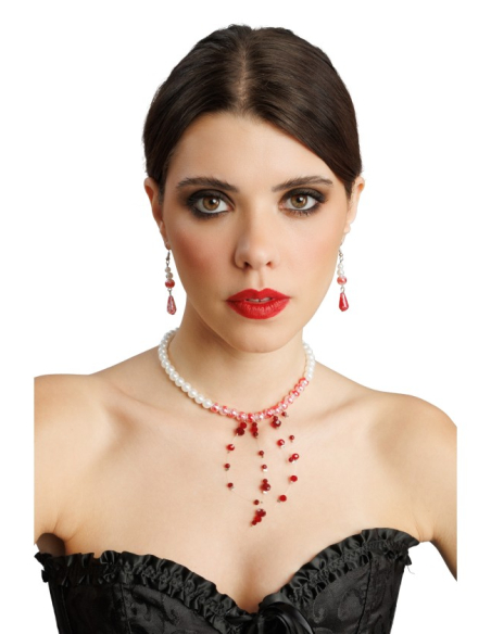 Kit collier et boucles d’oreilles perles ensanglantées femme