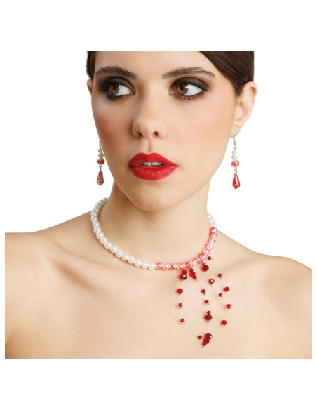 Kit collier et boucles d’oreilles perles ensanglantées femme