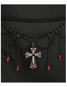 Ceinture gothique femme perles noires et croix rouge