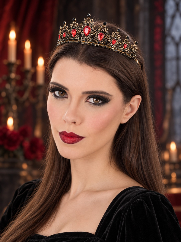 Diadème gothique femme rouge et noir – Couronne Halloween
