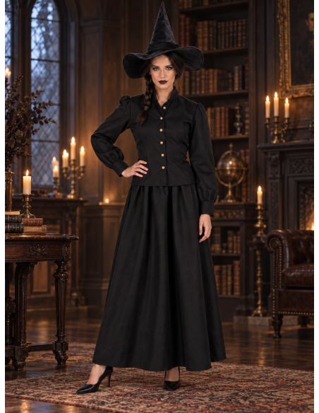 Déguisement sorcière gothique femme noir 3 pièces