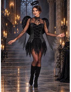 Déguisement ange noir femme 3 pièces – Robe, ailes et auréole 2