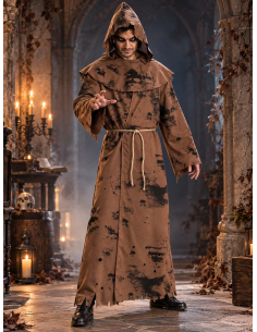 Déguisement moine zombie homme – Tunique, capuche et corde