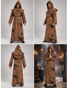 Déguisement moine zombie homme – Tunique, capuche et corde 2