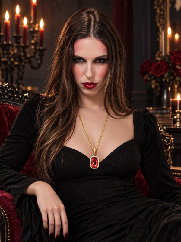 Collier gothique pendentif rouge effet rubis – 72 cm