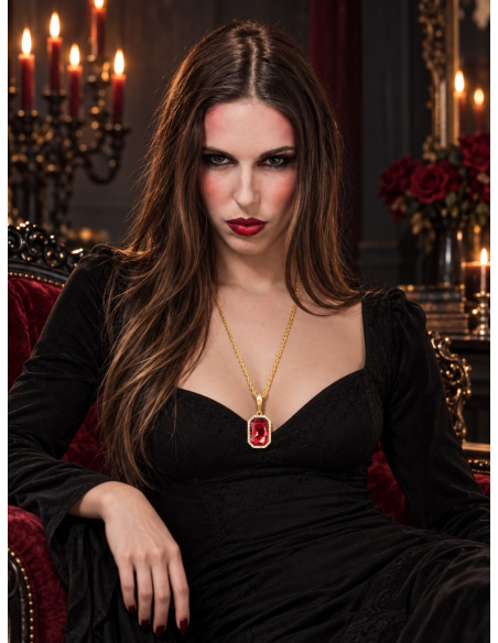 Collier gothique pendentif rouge effet rubis – 72 cm