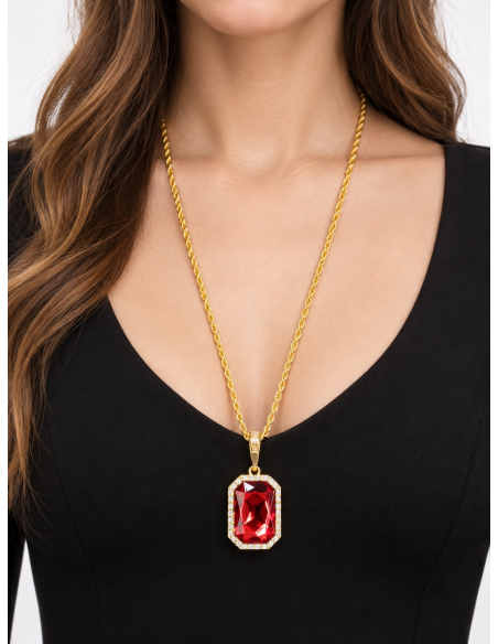 Collier gothique pendentif rouge effet rubis – 72 cm