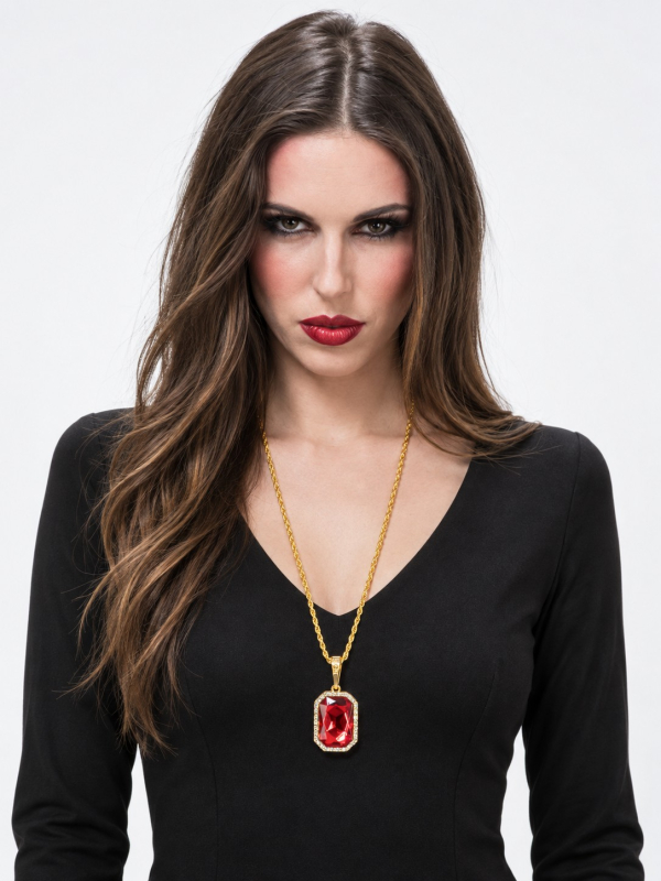 Collier gothique pendentif rouge effet rubis – 72 cm