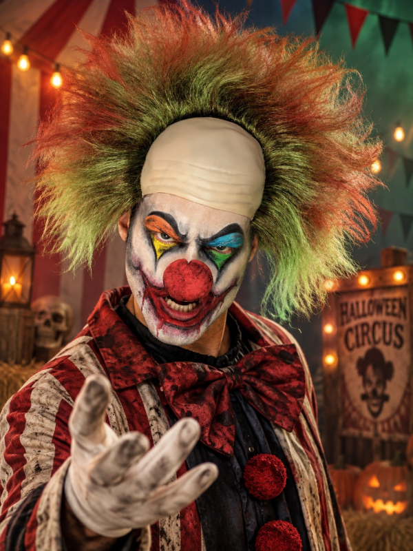 Perruque clown sinistre adulte verte effet sang – Halloween