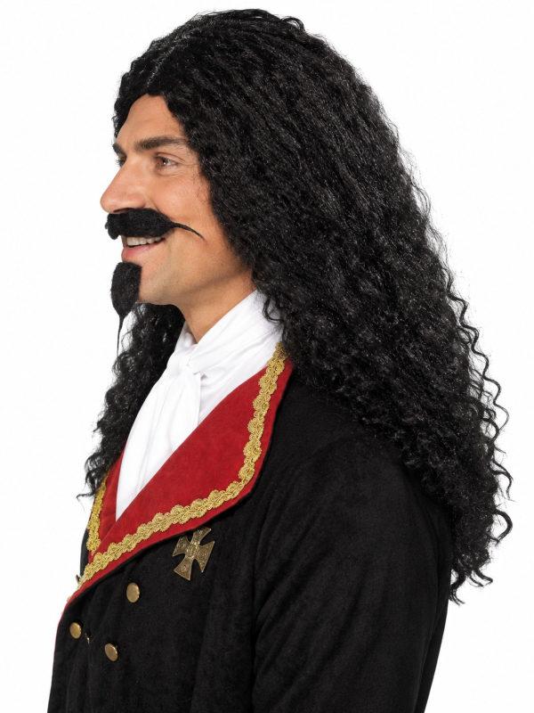 Perruque mousquetaire noire homme – Longue et bouclée profil