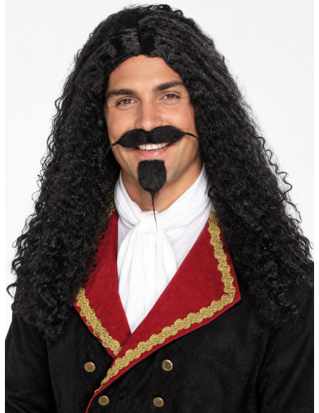 Perruque mousquetaire noire homme – Longue et bouclée face