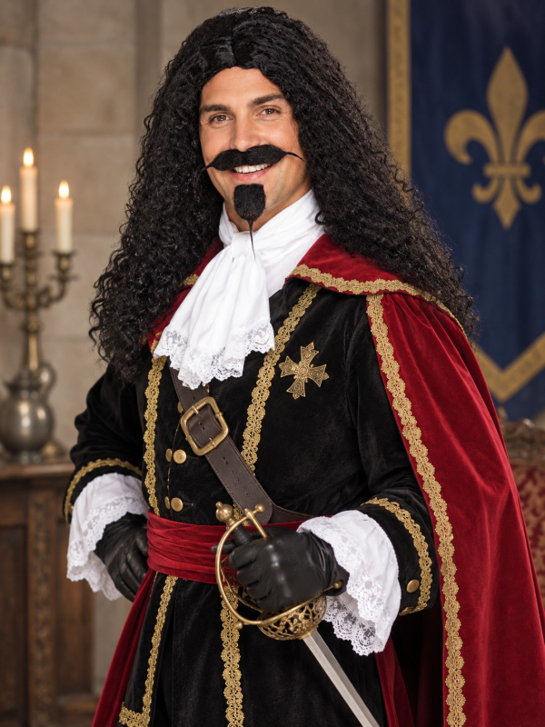 Perruque mousquetaire noire homme – Longue et bouclée