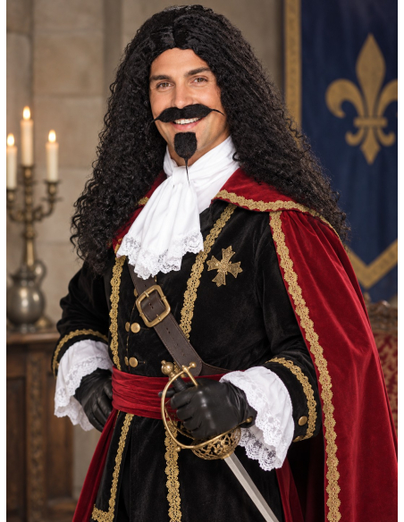 Perruque mousquetaire noire homme – Longue et bouclée