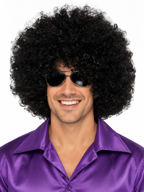 Perruque méga afro noire XXL – Disco années 70 face