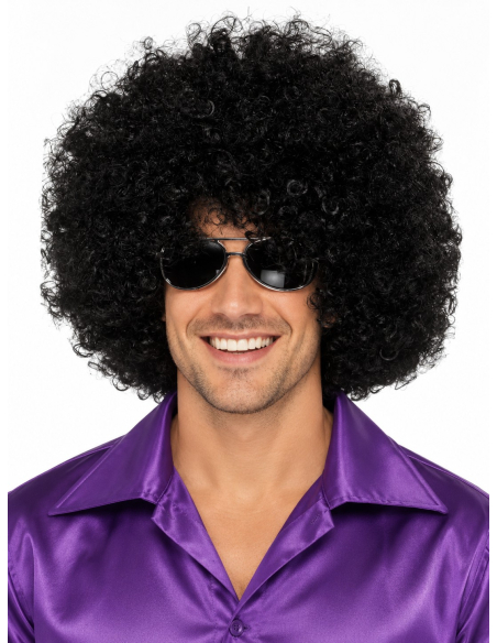 Perruque méga afro noire XXL – Disco années 70 face