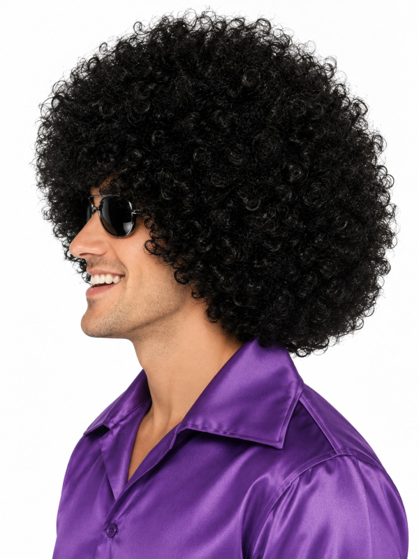 Perruque méga afro noire XXL – Disco années 70 profil