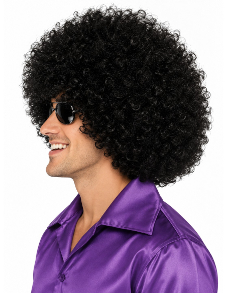 Perruque méga afro noire XXL – Disco années 70 profil