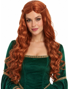 Perruque princesse médiévale auburn longue avec tresses face