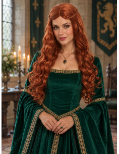 Perruque princesse médiévale auburn longue avec tresses face 2