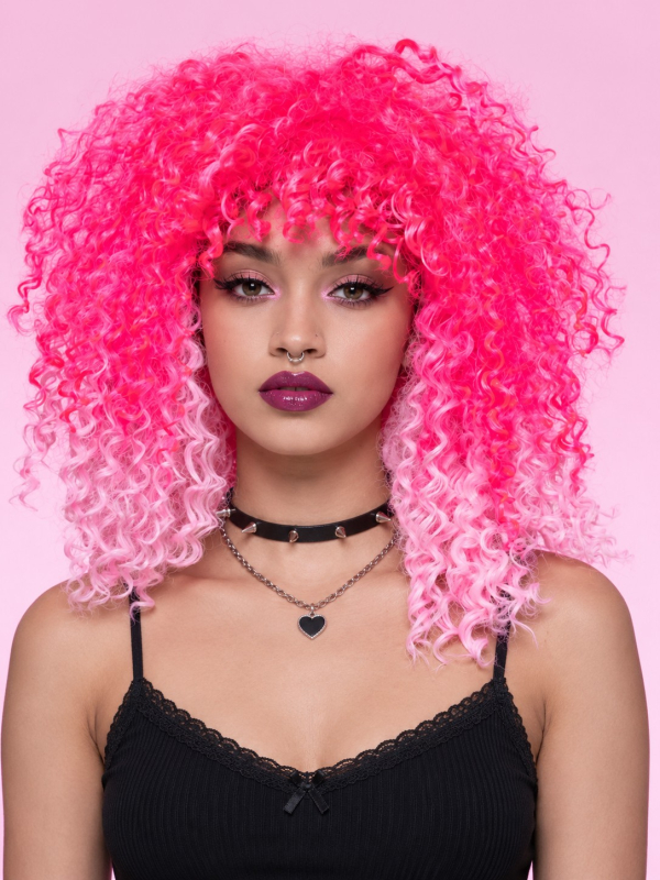 Perruque Manic Panic® Pink Passion™ rose ombré – Ombre Curl Girl™ face