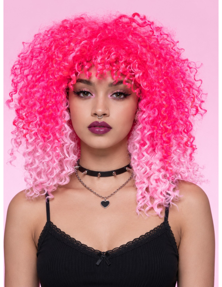 Perruque Manic Panic® Pink Passion™ rose ombré – Ombre Curl Girl™ face