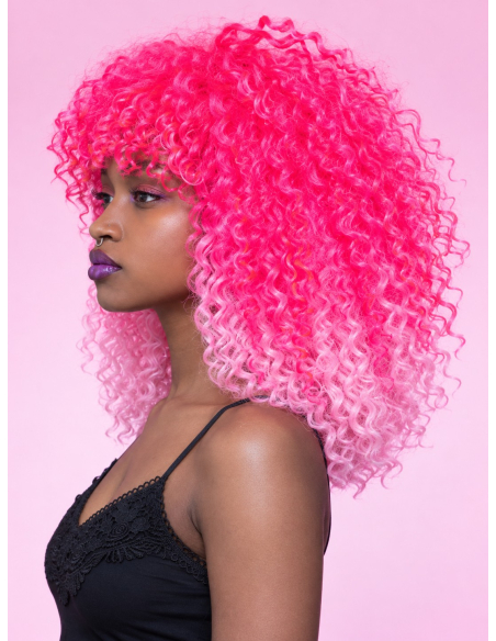 Perruque Manic Panic® Pink Passion™ rose ombré – Ombre Curl Girl™ profil