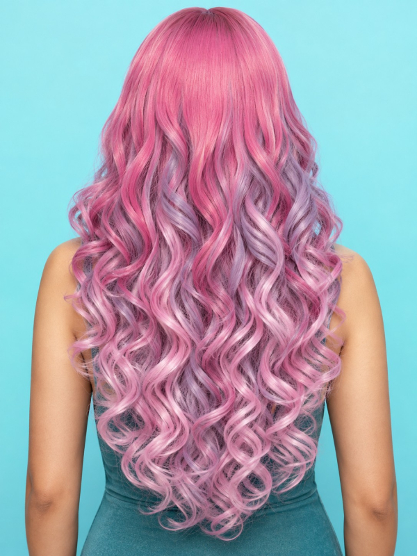 Perruque rose femme longue bouclée à frange – Manic Panic®