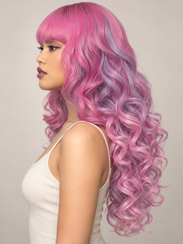 Perruque rose femme longue bouclée à frange – Manic Panic®