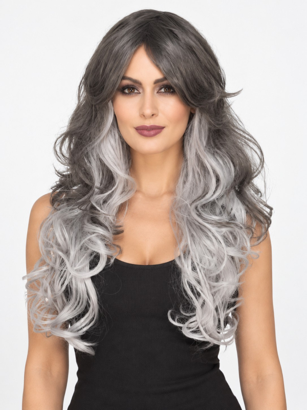 Perruque grise femme longue ondulée – Halloween gothique