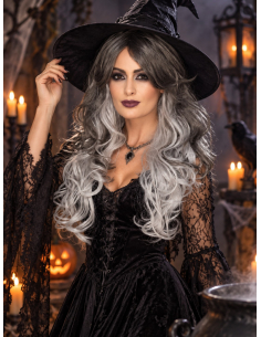 Perruque grise femme longue ondulée – Halloween gothique