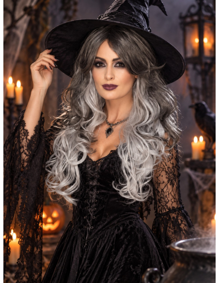 Perruque grise femme longue ondulée – Halloween gothique