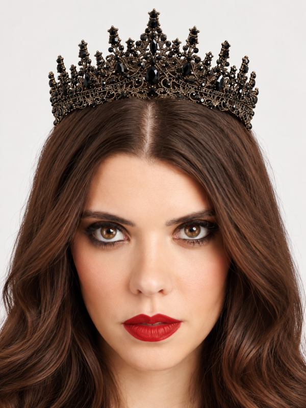 Couronne gothique noire femme en métal – Diadème reine face