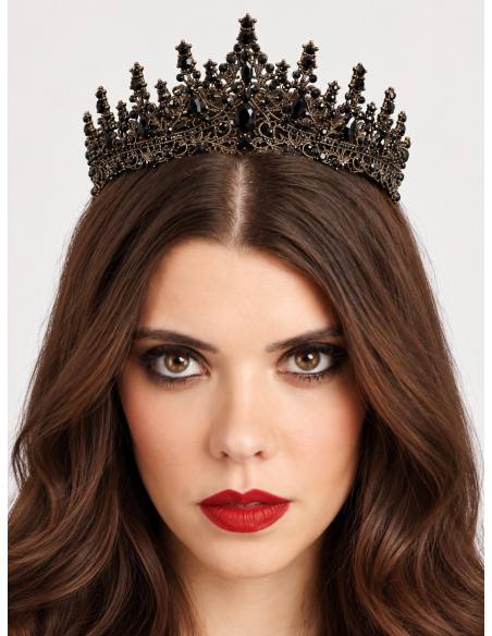 Couronne gothique noire femme en métal – Diadème reine face