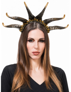 Serre-tête cornes femme noir doré – Méduse / Gorgone Halloween 2