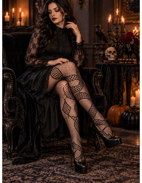 Collant résille serpent noir femme – Halloween & Méduse