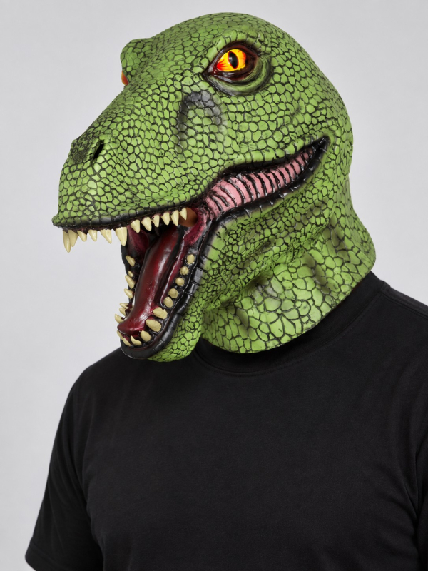 Masque dinosaure vert adulte en latex – Masque intégral