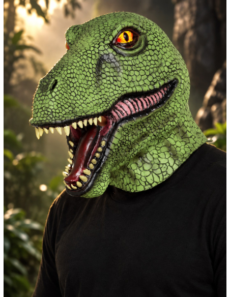 Masque dinosaure vert adulte en latex – Masque intégral
