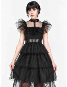 Robe gothique de bal femme noire à volants – Style Mercredi